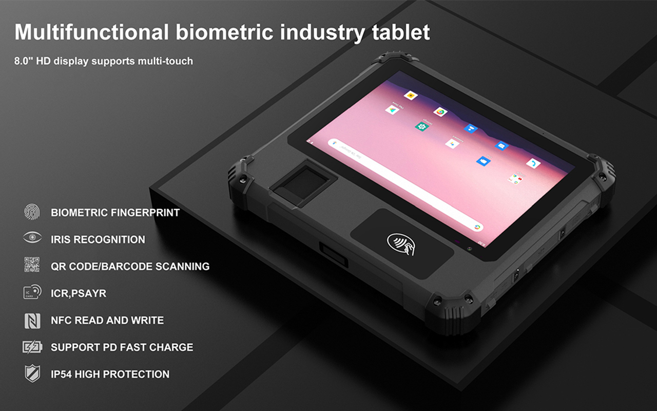 H80 është tabletë biometrike e fortë e terminalit të regjistrimit të skanerit të gjurmëve të gishtave IP65 me skaner IRIS