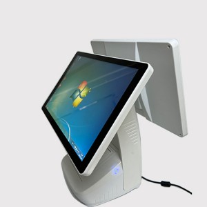 DP02 on 15,6 tuuman Windows Dual screen Restaurant POS -kassakone, jossa on sisäänrakennettu tulostin